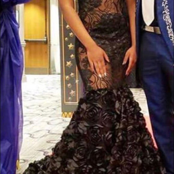 Black Custom Made Lace Formal Gown - Picture 2 of 2